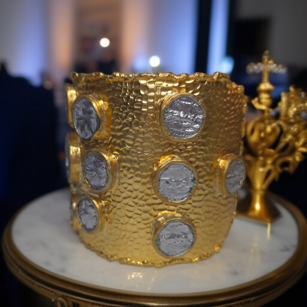 24k Gold Plated Massive Artisan Ancient Coin Cuff Bracelet - Picture 2 of 9